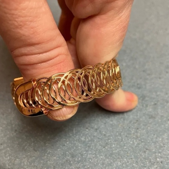 RARE Vintage Estate 18K Gold Multi Color Gemstone Flower Bangle Cuff Bracelet - Picture 9 of 12